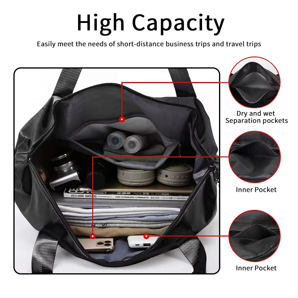 Large Capacity Foldable Travel Bag, Expandable Portable Carry on Bag, Dry and Wet Separation, Waterproof Sports Duffel Bags