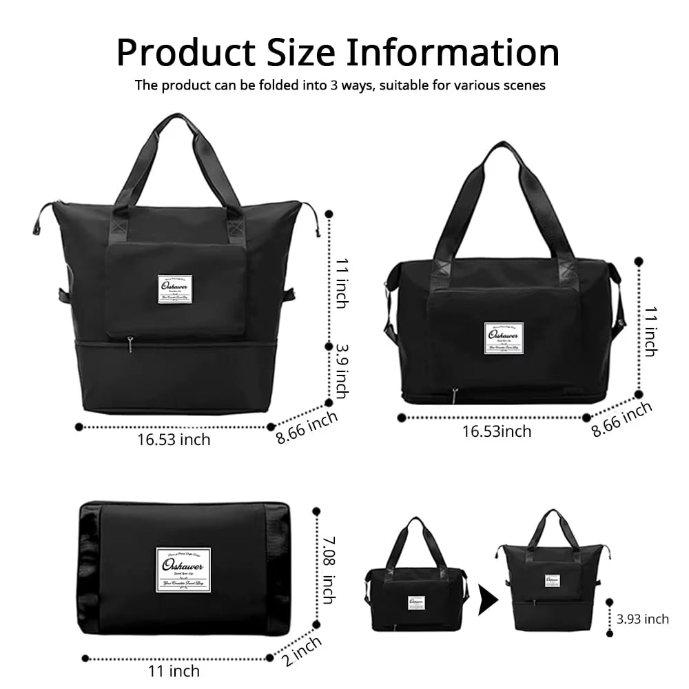 Large Capacity Foldable Travel Bag, Expandable Portable Carry on Bag, Dry and Wet Separation, Waterproof Sports Duffel Bags