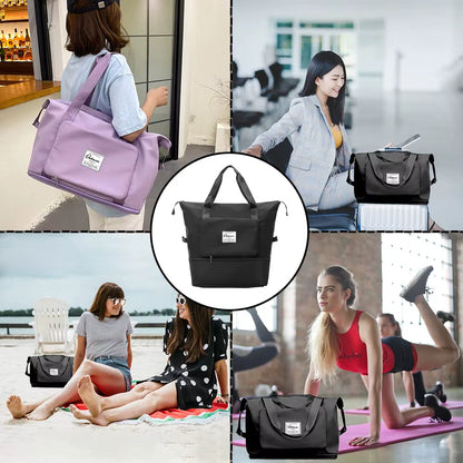 Large Capacity Foldable Travel Bag, Expandable Portable Carry on Bag, Dry and Wet Separation, Waterproof Sports Duffel Bags